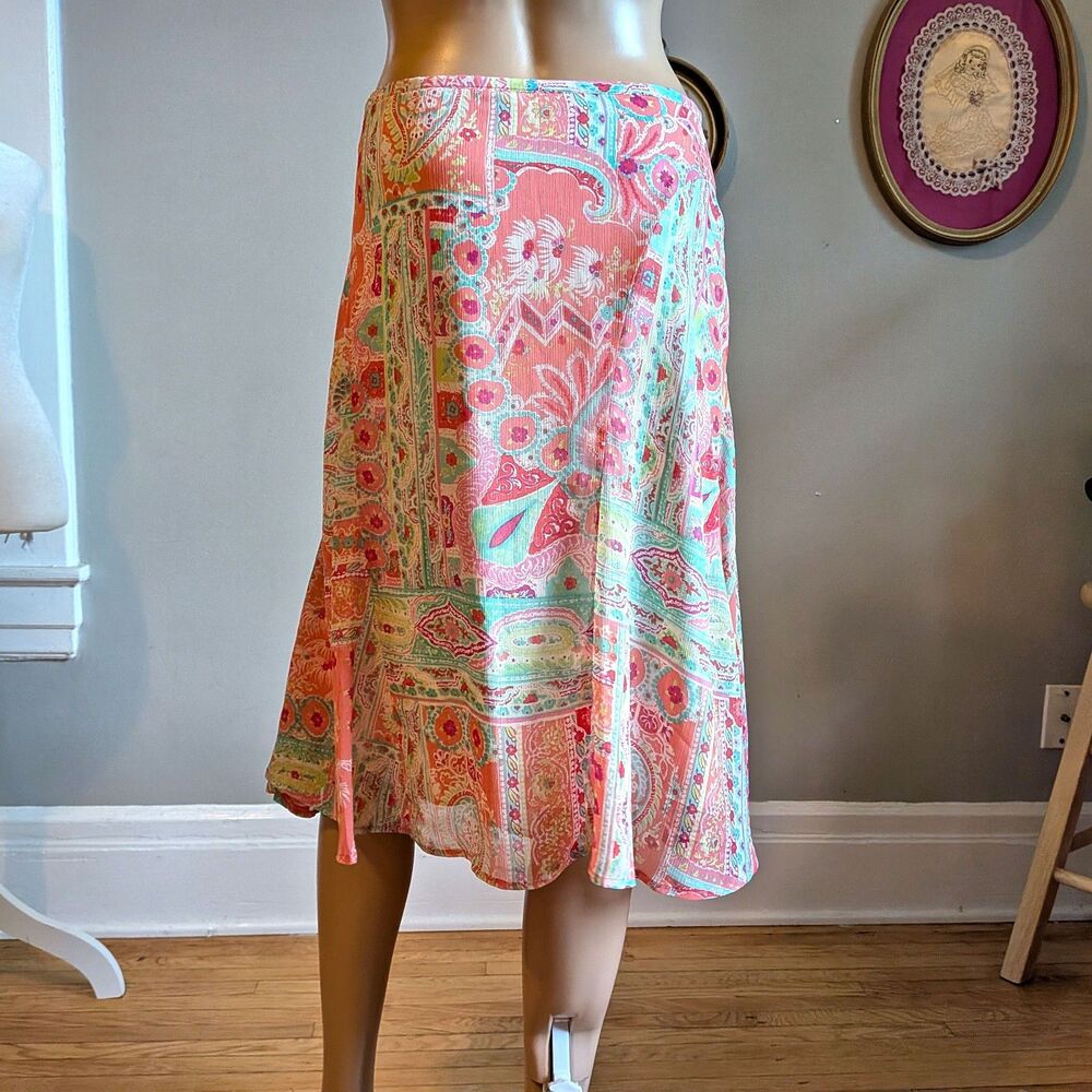 Vintage Y2K Cato Floral Midi Skirt Pink Paisley Fairycore Flutter Plus Size 16 - Picture 4 of 13